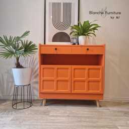 Slim Sideboard/Hallway Console in Tuscan Orange, On Natural Wooden Legs With Black Knobs - By Nathan - thumbnail 4