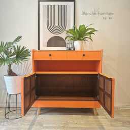 Slim Sideboard/Hallway Console in Tuscan Orange, On Natural Wooden Legs With Black Knobs - By Nathan - thumbnail 2