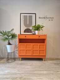 Slim Sideboard/Hallway Console in Tuscan Orange, On Natural Wooden Legs With Black Knobs - By Nathan - thumbnail 1