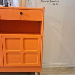 Slim Sideboard/Hallway Console in Tuscan Orange, On Natural Wooden Legs With Black Knobs - By Nathan - thumbnail 3