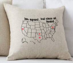 Long Distance Family Pillow Cover Linen Blend Keepsake Gift - thumbnail 1