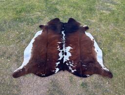 Exotic Brown & White Cowhide Rug-Natural Hair On For Rustic Home Decor-Brazillian Cowhide-Luxurious Handmade Large Floor Area Rug - thumbnail 1