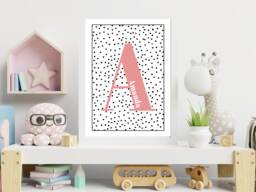 Personalised Wall Print Initial & Name - Kids Children Polka Dot Home Playroom Bedroom Gift Bespoke A5 A4 A3 Framed - thumbnail 1