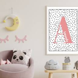 Personalised Wall Print Initial & Name - Kids Children Polka Dot Home Playroom Bedroom Gift Bespoke A5 A4 A3 Framed - thumbnail 3