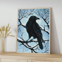 A5 A4 A3 Original Art Print - Spiritual Spirit Guide Art Wiccan Crow Fantasy Poster Whimsical Winter - thumbnail 2