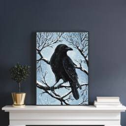 A5 A4 A3 Original Art Print - Spiritual Spirit Guide Art Wiccan Crow Fantasy Poster Whimsical Winter - thumbnail 3