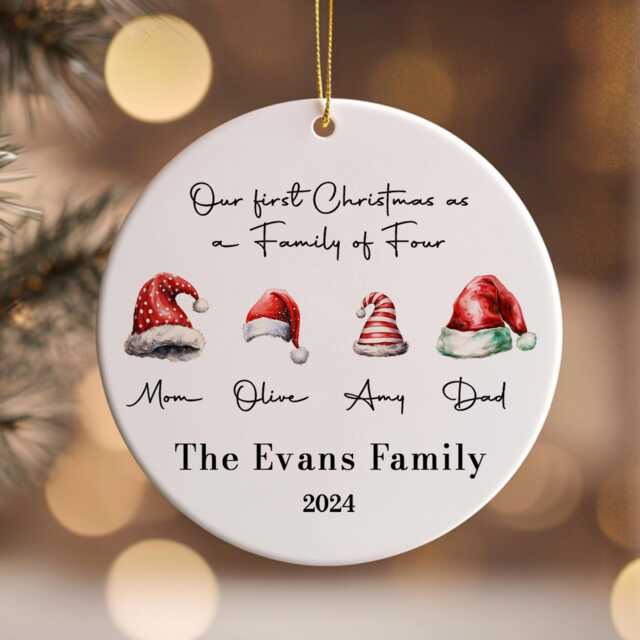 Personalized Family Christmas Ornament Custom Santa Hats Bauble - image 1