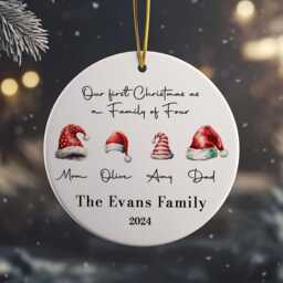 Personalized Family Christmas Ornament Custom Santa Hats Bauble - thumbnail 2
