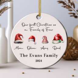 Personalized Family Christmas Ornament Custom Santa Hats Bauble - thumbnail 3