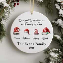 Personalized Family Christmas Ornament Custom Santa Hats Bauble - thumbnail 4