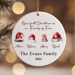 Personalized Family Christmas Ornament Custom Santa Hats Bauble