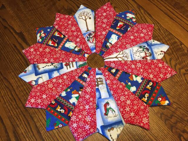 Quilted Christmas Tree Skirt Snowman Penguin Tabletop Decor - 26 Inch - image 1