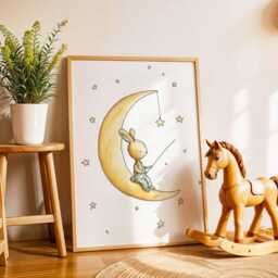 Moon Bunny Nursery Poster, Cute Animal Wall Art, Baby Room Decor, Kids Bedroom Print, Playroom Night Sky Artwork - thumbnail 2