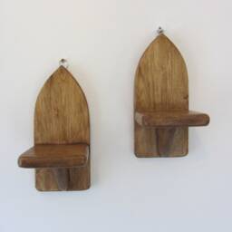Pair Of Mini Gothic Style Rustic Waxed Wood Wall Sconce Tea Light Candle Holders & Glass 21cm - thumbnail 4