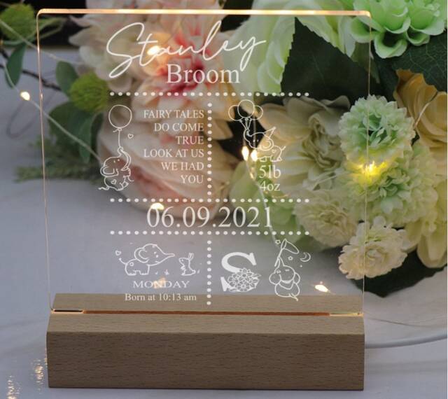 Personalised Baby Birth Night Light Led Lamp Gift - image 1