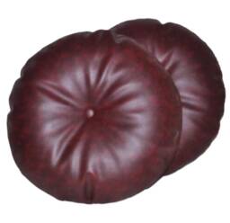 "2 Oxblood Faux Leather Round Cushions Covered Buttons 16"" 18" - thumbnail 1