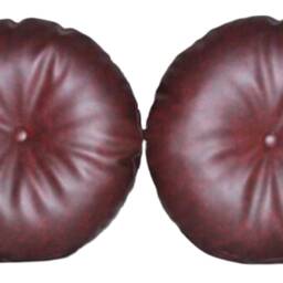 "2 Oxblood Faux Leather Round Cushions Covered Buttons 16"" 18" - thumbnail 2