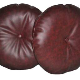 "2 Oxblood Faux Leather Round Cushions Covered Buttons 16"" 18" - thumbnail 3
