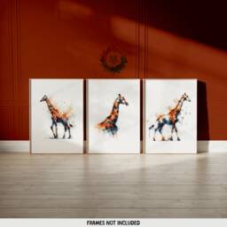 Giraffe Print Set - 3 Wall Art Posters - Animal Home Decor Watercolour Painting Design Giraffes Artwork Nature Prints Room Gift - thumbnail 2