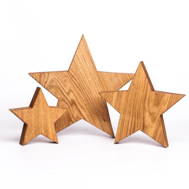 Set Of 3 Oak Wooden Stars - Handmade & Oiled Rustic Wood Star Decoration For Christmas & Home - image 1
