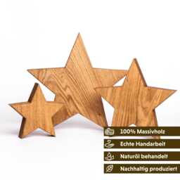 Set Of 3 Oak Wooden Stars - Handmade & Oiled Rustic Wood Star Decoration For Christmas & Home - thumbnail 3