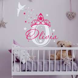 Vinyl Name Wall Decal - Girls Princess Crown Monogram Art Nursery Decor Fairy Crib Mm28 - thumbnail 1