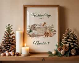 Personalised Christmas Gonk Print, Hot Chocolate Sign, Warm Up At Number, House Number Decor, Kitchen Wall Art, Cocoa