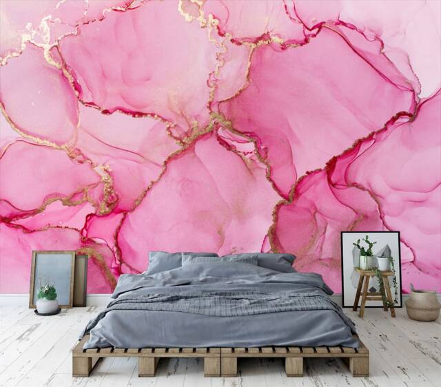 Pink Marble Watercolor Wallpaper Mural, Easy-Install Peel & Stick - image 1