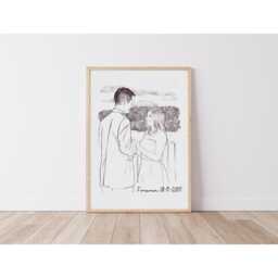 Custom Line Art Portrait - Personalised Engagement Drawing From Photo Minimalist Couple Sketch Wedding Gift Anniversary Present - thumbnail 3