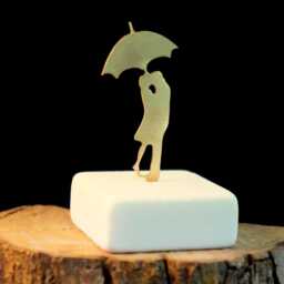 Gold Sculpture Of Couple On Marble, Lovers Under Umbrella Statue, Modern Romantic Art, Bronze Figurine - thumbnail 3