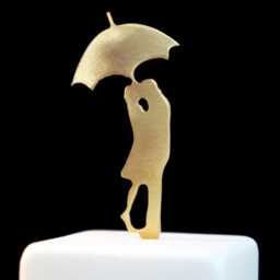 Gold Sculpture Of Couple On Marble, Lovers Under Umbrella Statue, Modern Romantic Art, Bronze Figurine - thumbnail 2