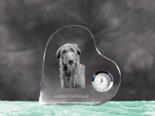 Scottish Deerhound - Crystal Clock in The Shape Of A Heart With Image Pure-Bred Dog - image 1