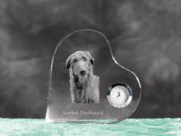 Scottish Deerhound - Crystal Clock in The Shape Of A Heart With Image Pure-Bred Dog - thumbnail 1