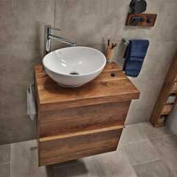Solid Oak Wood Single Sink Floating Vanity Top, Wall Mount, Modern & Rustic Bathroom 100% Custom - thumbnail 2