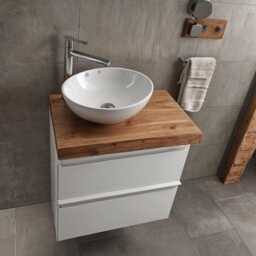 Solid Oak Wood Single Sink Floating Vanity Top, Wall Mount, Modern & Rustic Bathroom 100% Custom