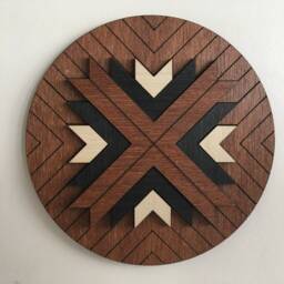 Aztec Geometric Wood Wall Art - Brown Round 1 - Macrame Hanging Boho Wooden Modern Minimal - thumbnail 2