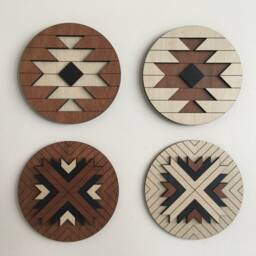 Aztec Geometric Wood Wall Art - Brown Round 1 - Macrame Hanging Boho Wooden Modern Minimal - thumbnail 4