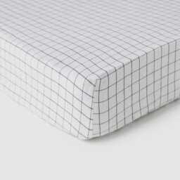 Charcoal Grid Linen Fitted Sheet - Windowpane Bedding Queen King Deep Pocket Soft Minimalist Black White Stonewashed - thumbnail 2