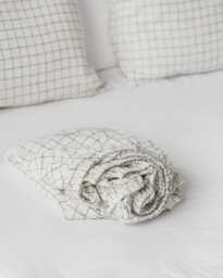 Charcoal Grid Linen Fitted Sheet - Windowpane Bedding Queen King Deep Pocket Soft Minimalist Black White Stonewashed - thumbnail 1