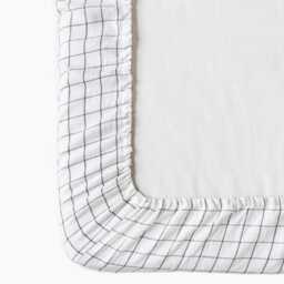 Charcoal Grid Linen Fitted Sheet - Windowpane Bedding Queen King Deep Pocket Soft Minimalist Black White Stonewashed - thumbnail 3