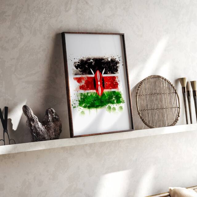Kenya Watercolor Flag Wall Art Print - Travel Poster