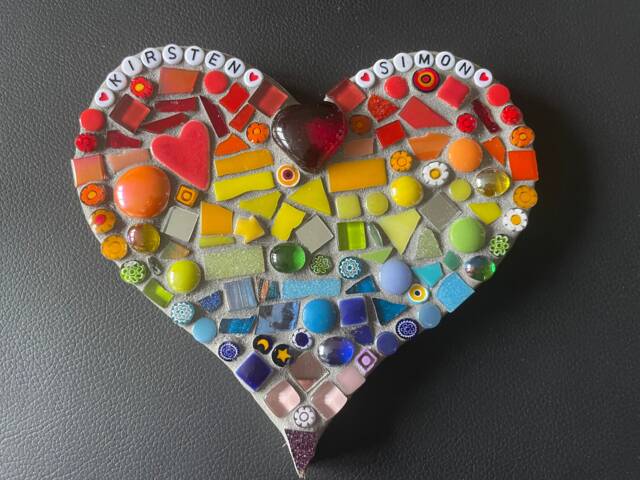 Mosaic Rainbow Heart Ornament, Inside Or Out, Garden, Patio, Porch, Yard, Fence, Love Heart, Gift, Personalised, Mum, Memorial, Pet, Wife, 15cm - image 1