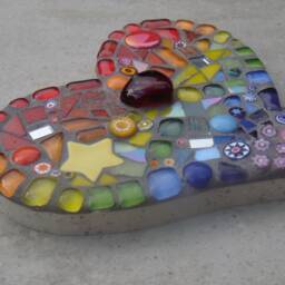 Mosaic Rainbow Heart Ornament, Inside Or Out, Garden, Patio, Porch, Yard, Fence, Love Heart, Gift, Personalised, Mum, Memorial, Pet, Wife, 15cm - thumbnail 3