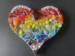 Mosaic Rainbow Heart Ornament, Inside Or Out, Garden, Patio, Porch, Yard, Fence, Love Heart, Gift, Personalised, Mum, Memorial, Pet, Wife, 15cm - thumbnail 1