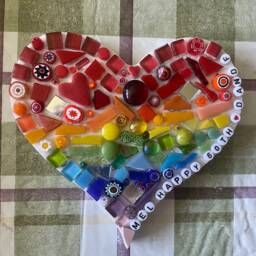 Mosaic Rainbow Heart Ornament, Inside Or Out, Garden, Patio, Porch, Yard, Fence, Love Heart, Gift, Personalised, Mum, Memorial, Pet, Wife, 15cm - thumbnail 2
