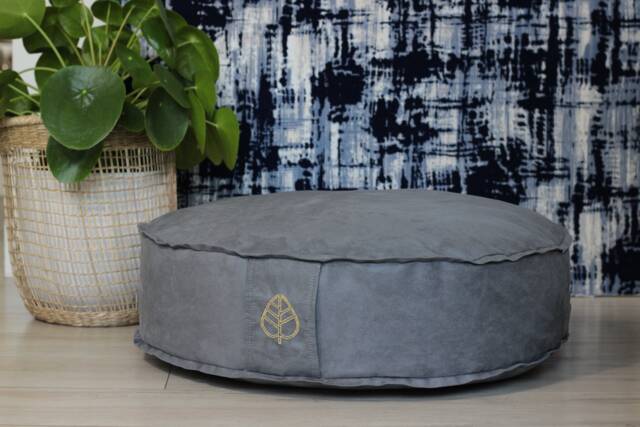 Round Floor Pillow With Handle - Light Grey Seat Cushion - Handmade Yoga & Chillout - image 1