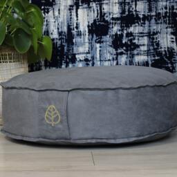 Round Floor Pillow With Handle - Light Grey Seat Cushion - Handmade Yoga & Chillout - thumbnail 2