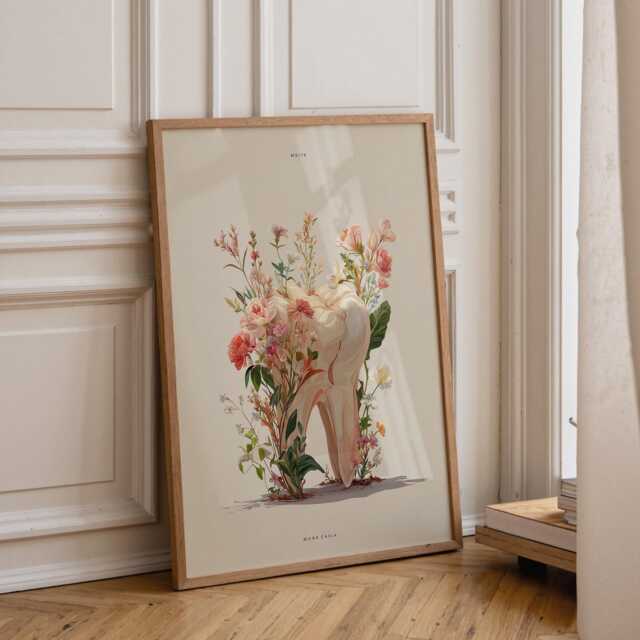 Dental Wall Art Print - Floral Tooth Illustration Elegant Dentist Office D??cor Botanical Medical - image 1