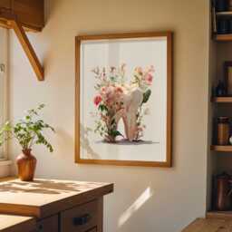 Dental Wall Art Print - Floral Tooth Illustration Elegant Dentist Office D??cor Botanical Medical - thumbnail 3