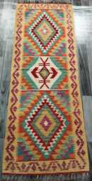 Heritage Tribal Runner, Handmade Artisan Afghan Turkish Scandinavian Navajo Bohemian Flatweave Wool Multicolour Kilim Runner Rug 195x69 cm - thumbnail 1